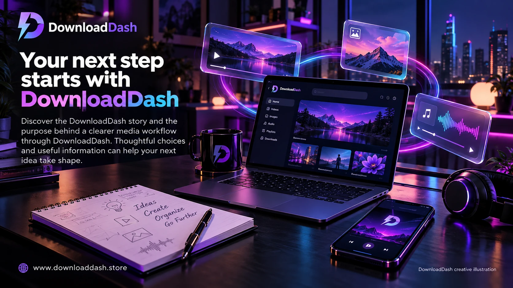 DownloadDash About campaign illustration: Your next step starts with DownloadDash