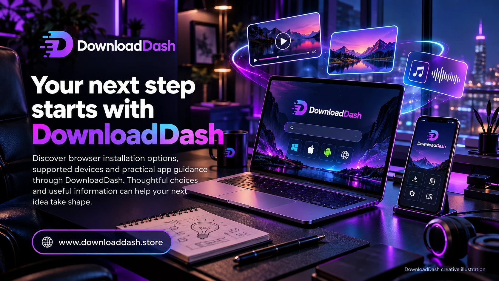 DownloadDash App Download campaign illustration: Your next step starts with DownloadDash