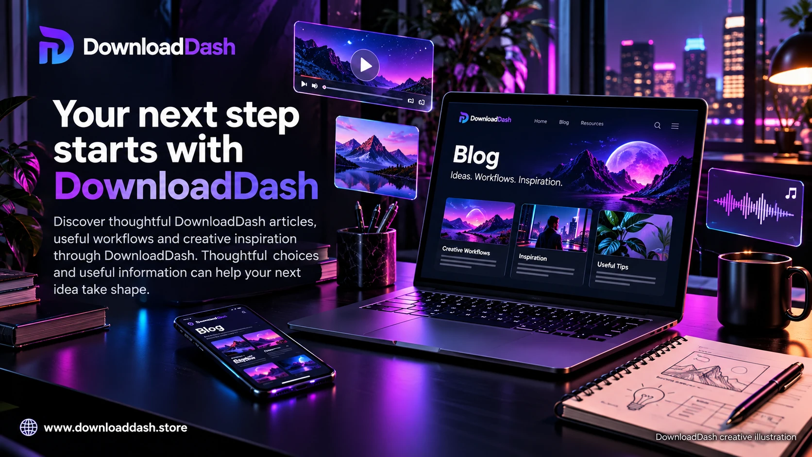 DownloadDash Blog campaign illustration: Your next step starts with DownloadDash