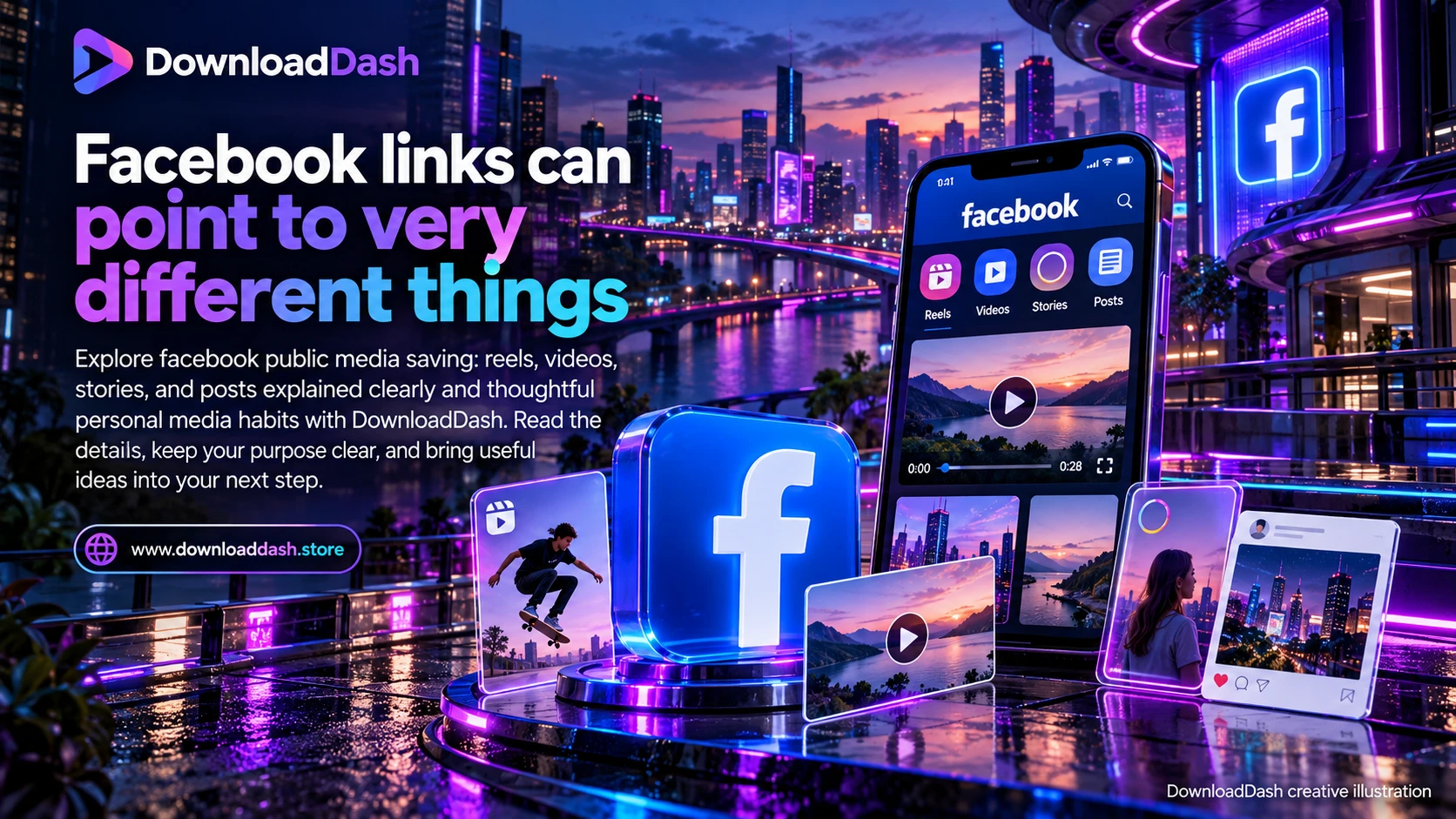 DownloadDash Blog Facebook Public Media Guide campaign illustration: Facebook links can point to very different things