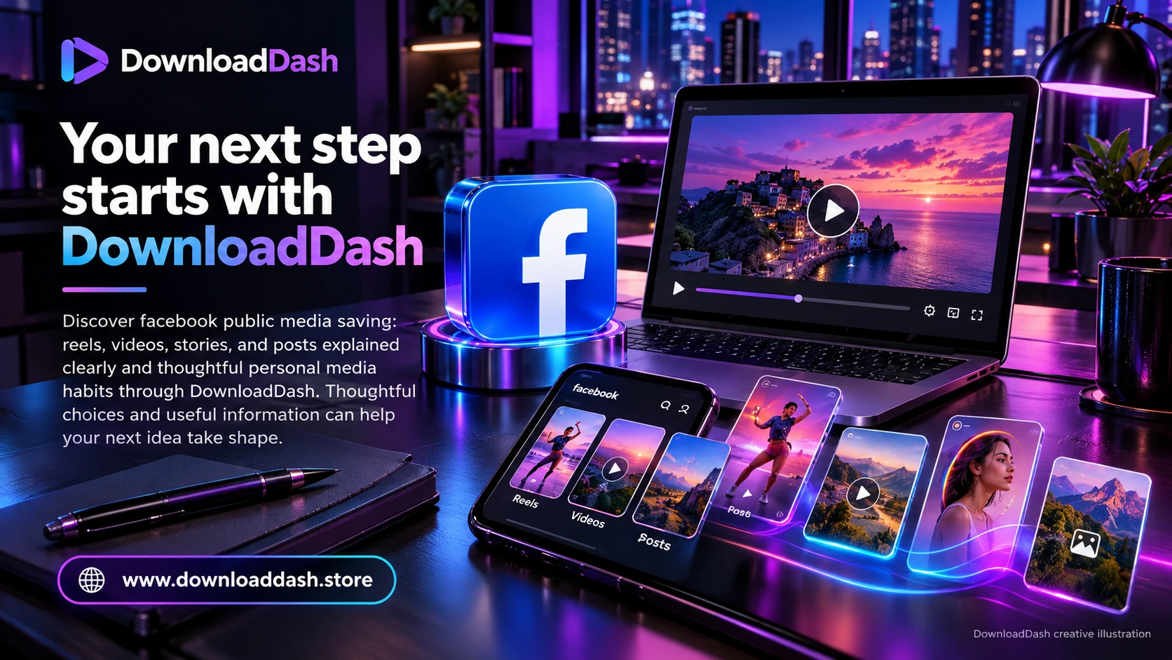 DownloadDash Blog Facebook Public Media Guide campaign illustration: Your next step starts with DownloadDash