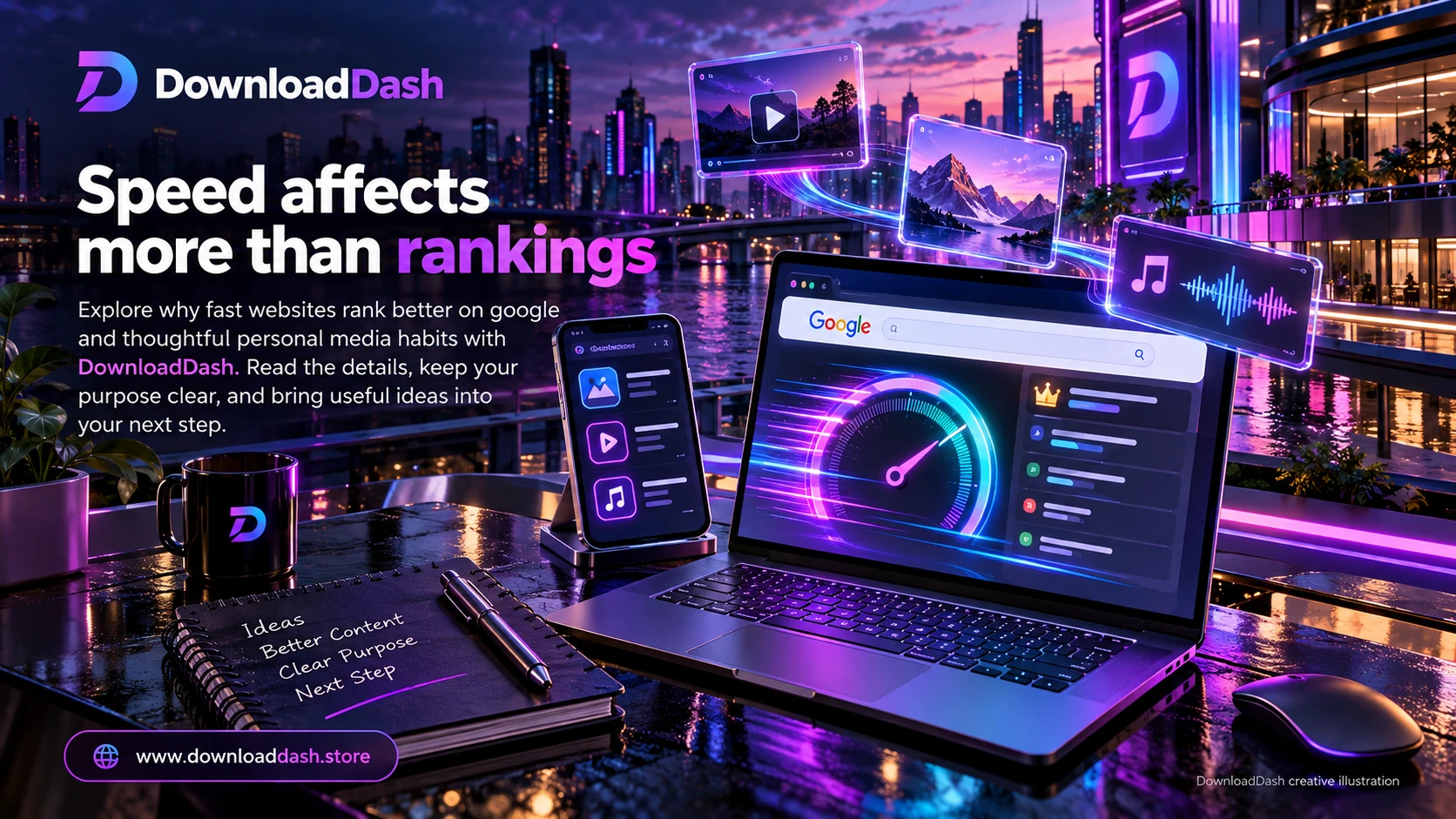 DownloadDash Blog Fast Websites Rank Better campaign illustration: Speed affects more than rankings