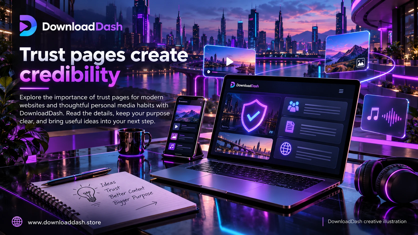 DownloadDash Blog Importance Of Trust Pages campaign illustration: Trust pages create credibility