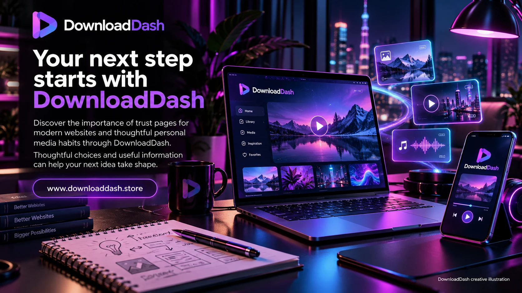 DownloadDash Blog Importance Of Trust Pages campaign illustration: Your next step starts with DownloadDash