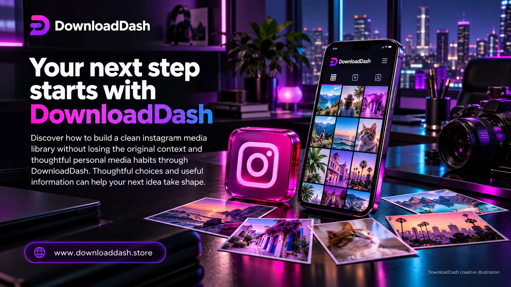 DownloadDash Blog Instagram Content Library2026 campaign illustration: Your next step starts with DownloadDash