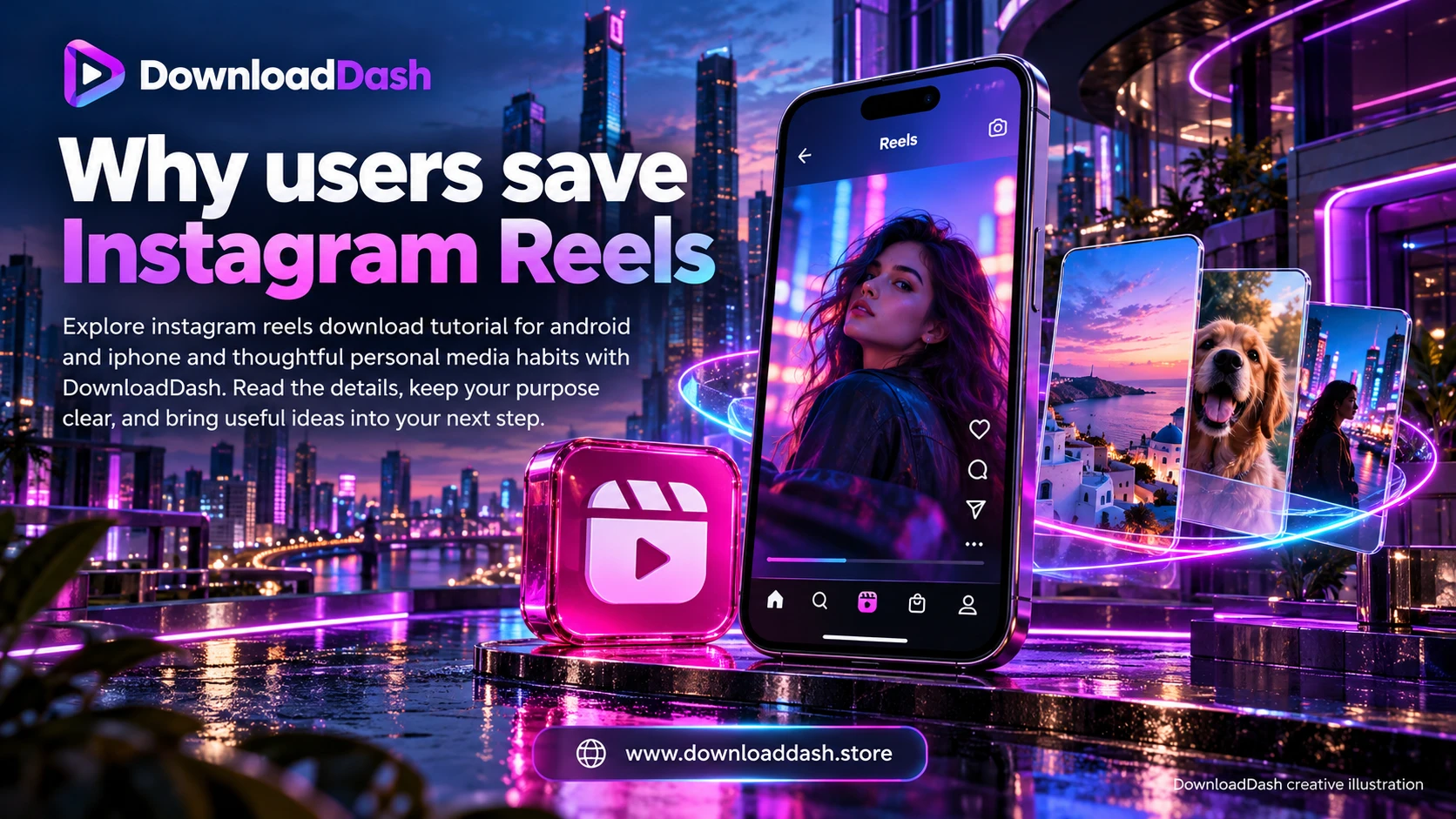 DownloadDash Blog Instagram Reels Download Tutorial campaign illustration: Why users save Instagram Reels
