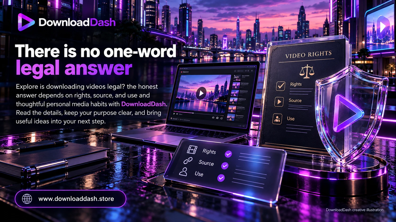 DownloadDash Blog Is Downloading Videos Legal campaign illustration: There is no one-word legal answer