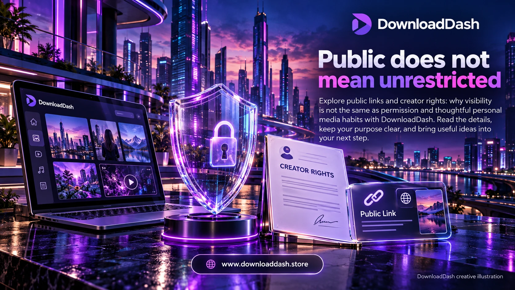 DownloadDash Blog Public Links And Creator Rights campaign illustration: Public does not mean unrestricted