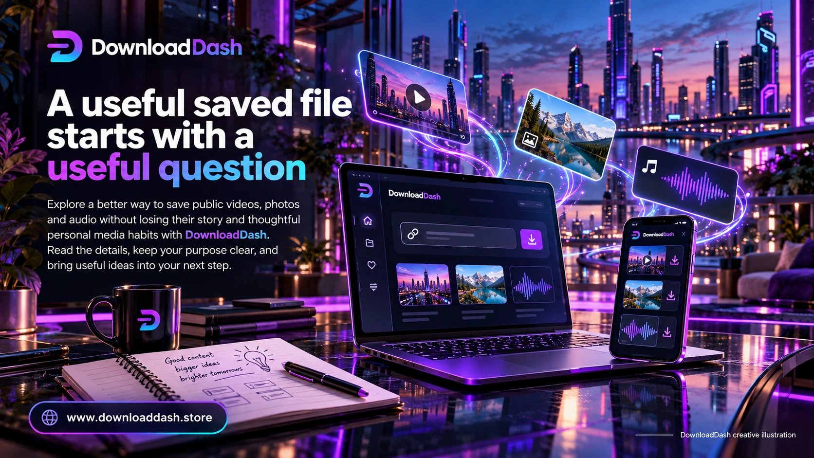 DownloadDash Blog Public Media Workflow2026 campaign illustration: A useful saved file starts with a useful question