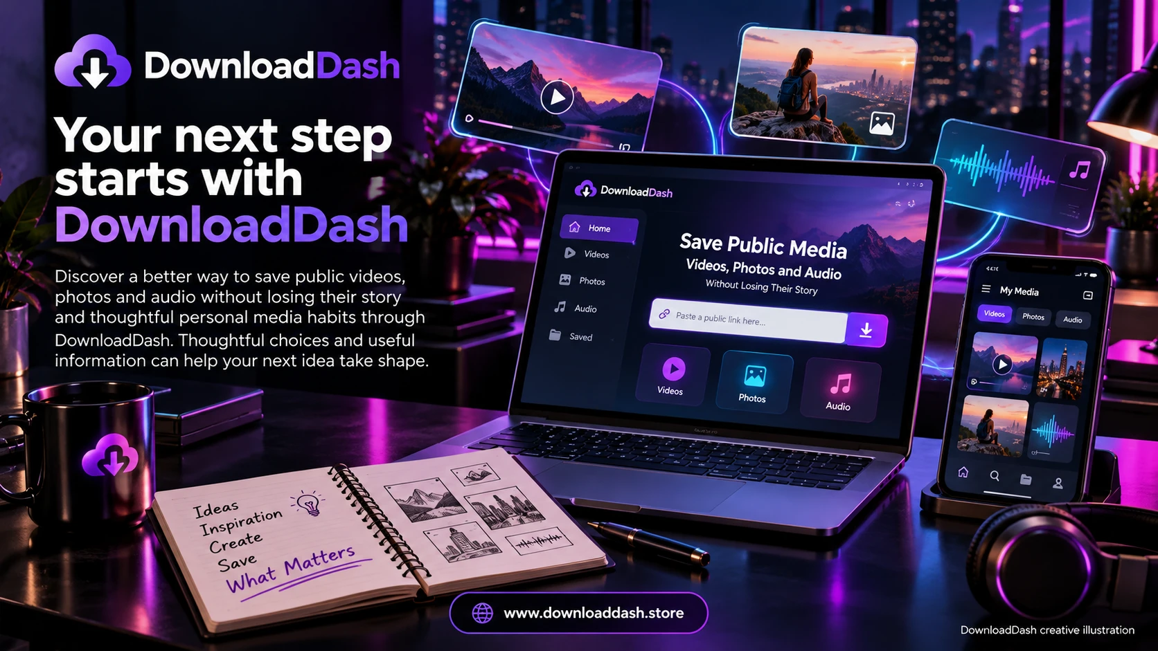 DownloadDash Blog Public Media Workflow2026 campaign illustration: Your next step starts with DownloadDash