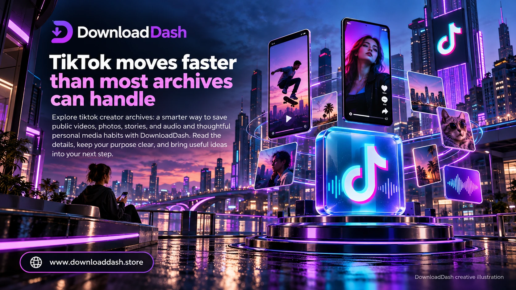 DownloadDash Blog Tik Tok Creator Archive Workflow campaign illustration: TikTok moves faster than most archives can handle