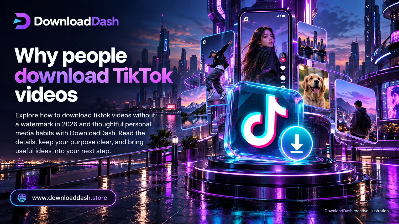 DownloadDash Blog Tik Tok No Watermark2026 campaign illustration: Why people download TikTok videos