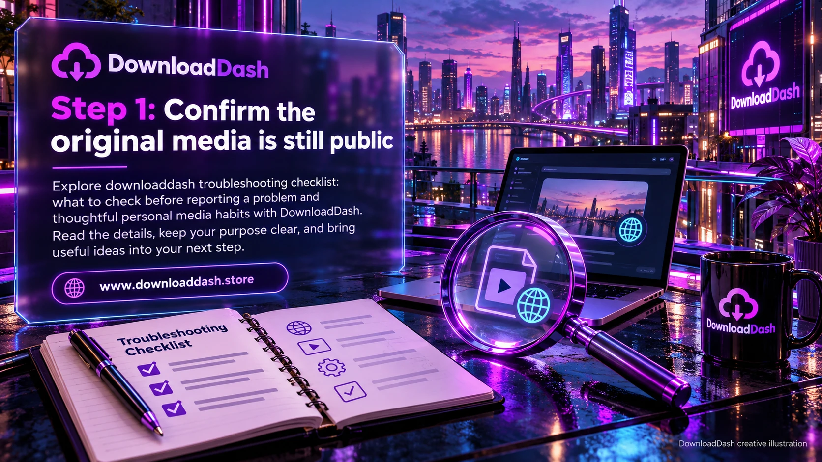 DownloadDash Blog Troubleshooting Download Dash campaign illustration: Step 1: Confirm the original media is still public