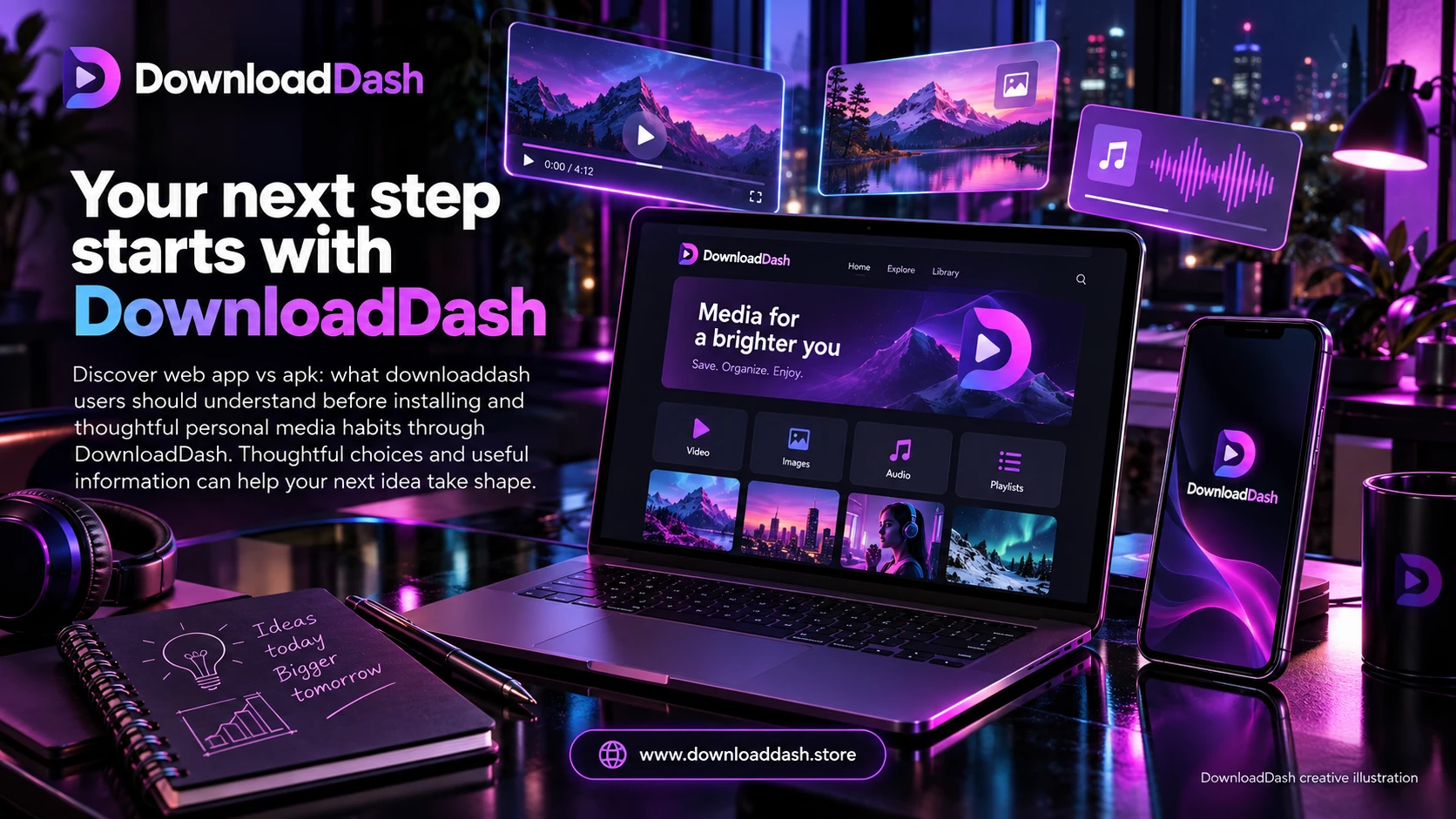 DownloadDash Blog Web App Vs Apk Guide campaign illustration: Your next step starts with DownloadDash
