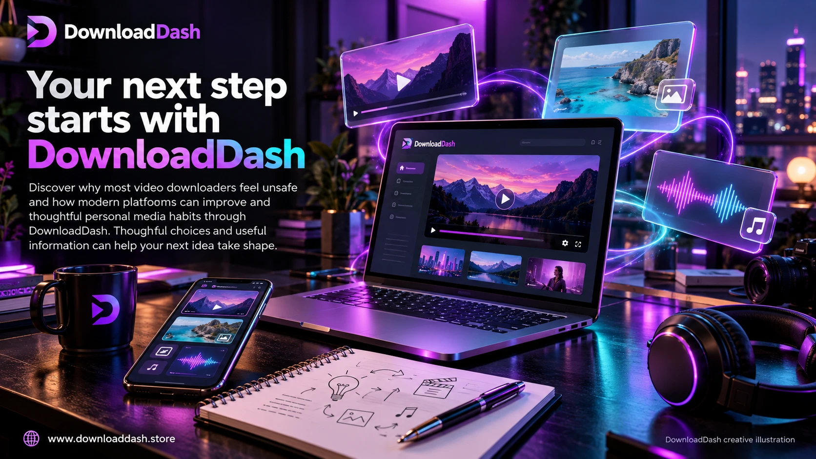 DownloadDash Blog Why Video Downloaders Feel Unsafe campaign illustration: Your next step starts with DownloadDash
