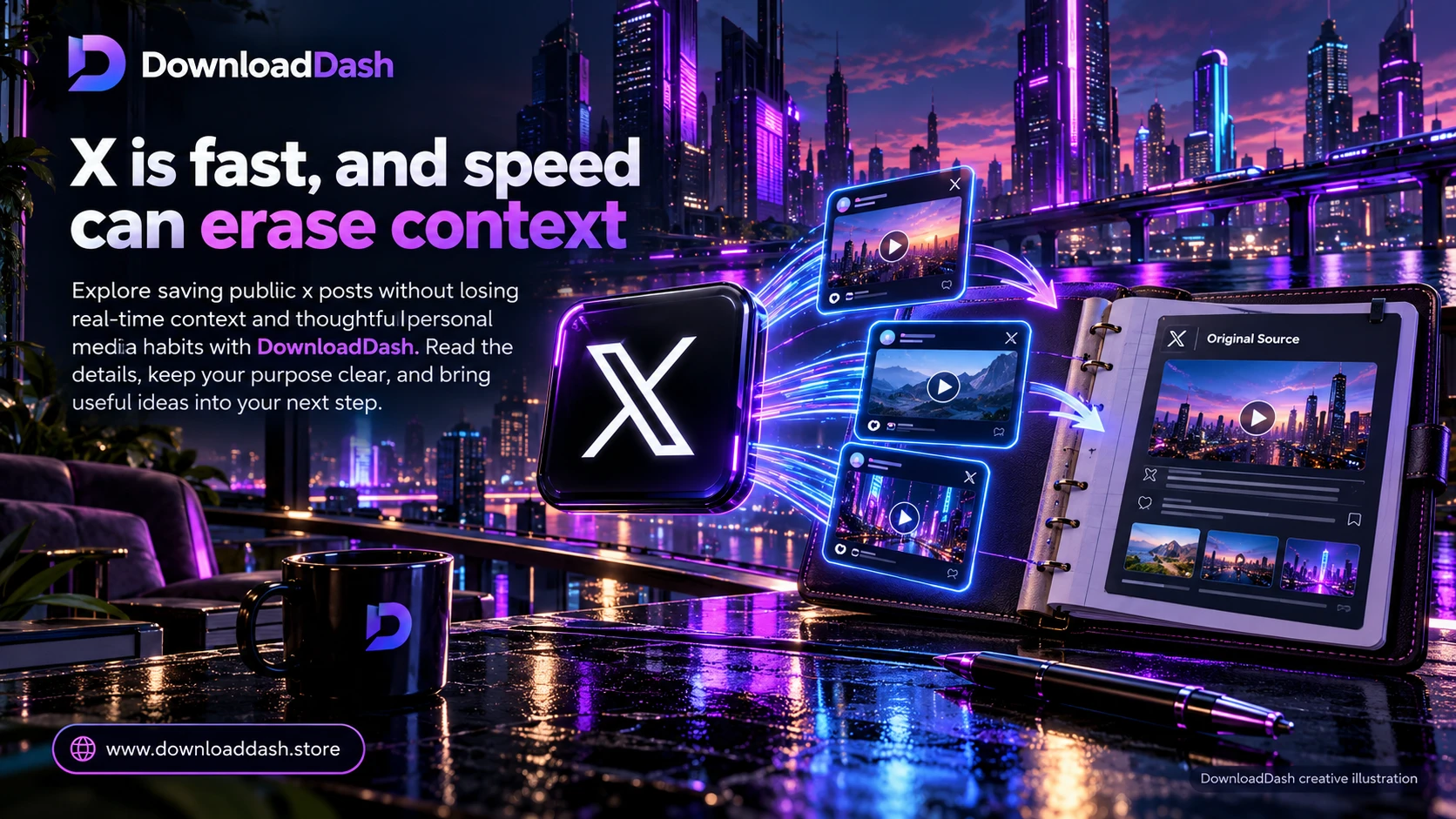 DownloadDash Blog XReal Time Media Archive campaign illustration: X is fast, and speed can erase context