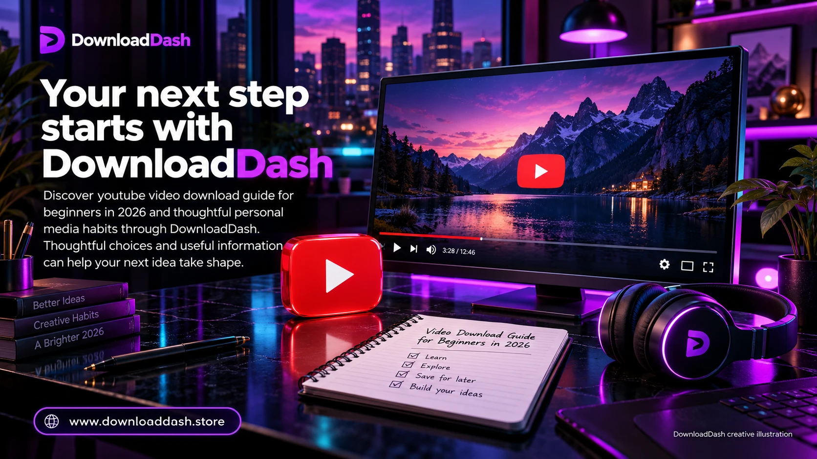 DownloadDash Blog You Tube Download Guide2026 campaign illustration: Your next step starts with DownloadDash