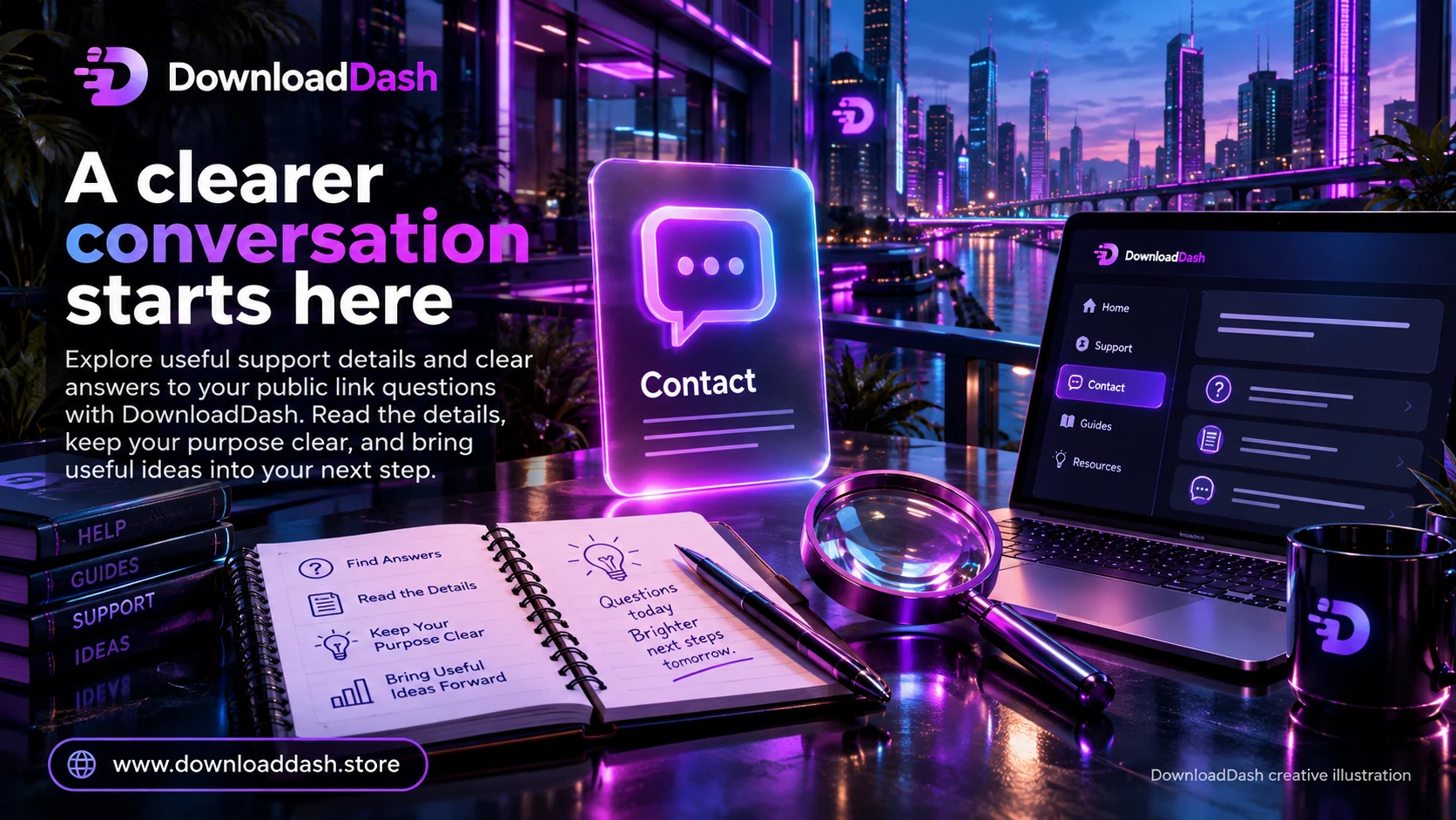 DownloadDash Contact campaign illustration: A clearer conversation starts here