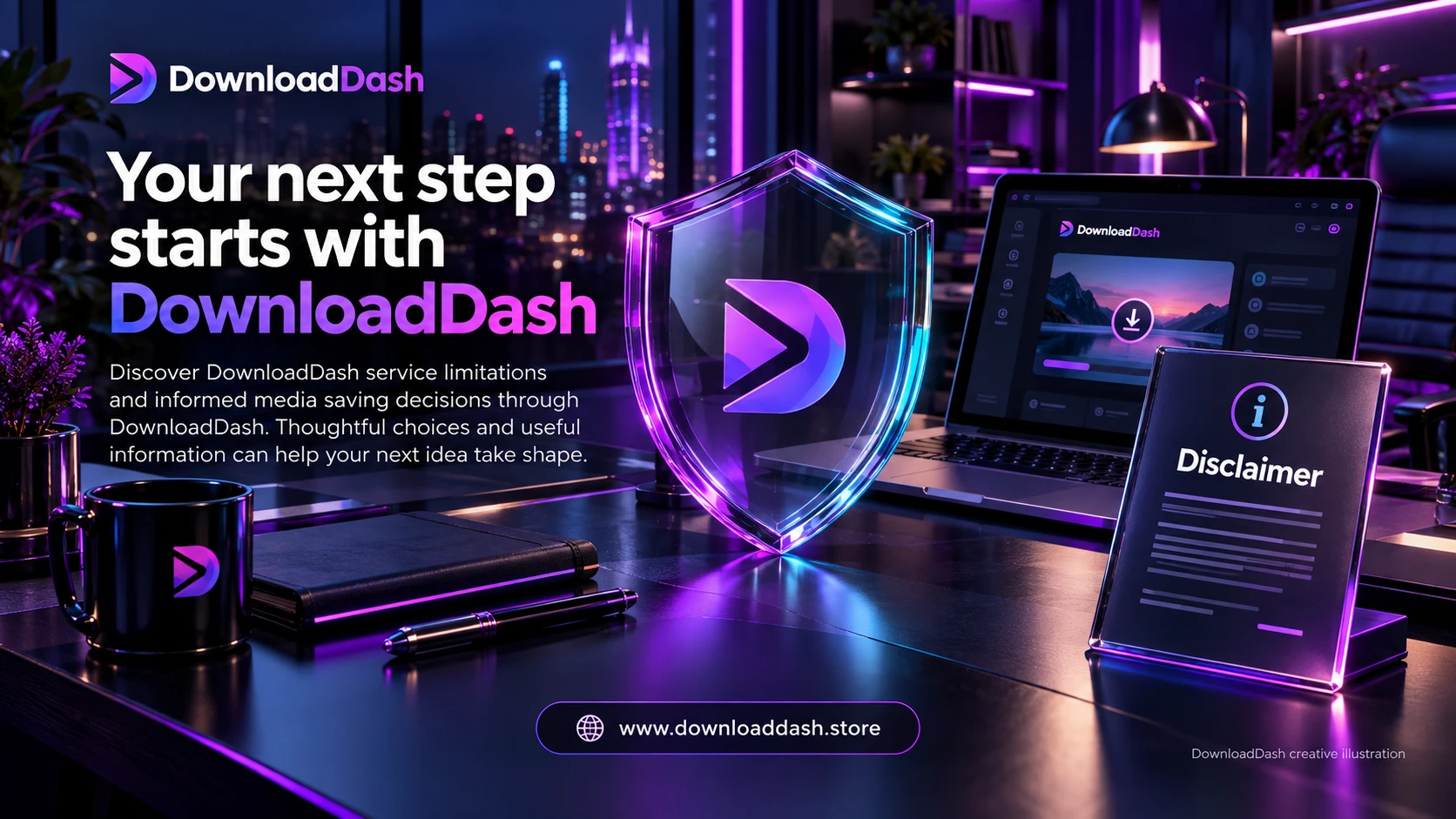 DownloadDash Disclaimer campaign illustration: Your next step starts with DownloadDash