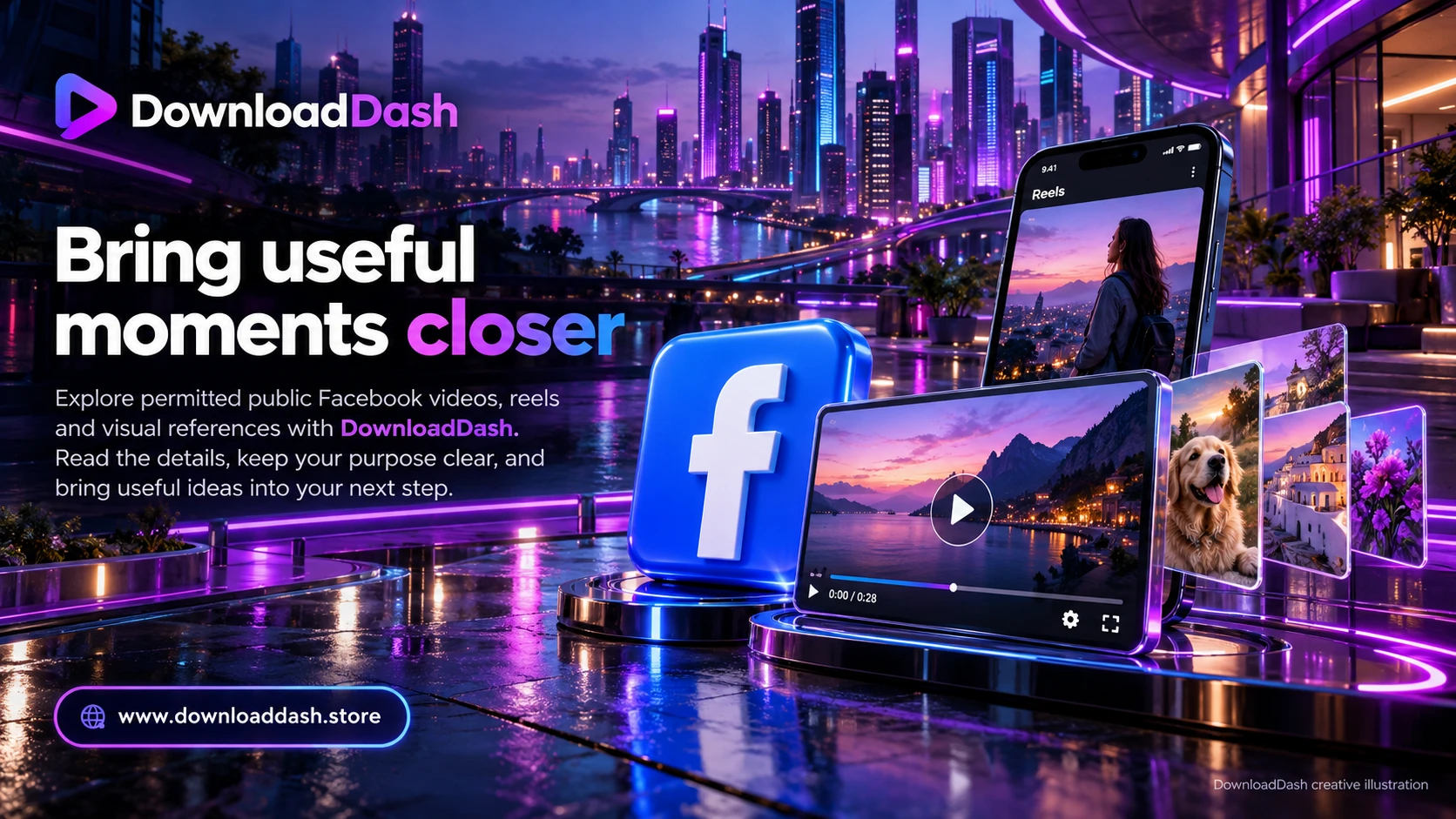 DownloadDash Facebook Downloader campaign illustration: Bring useful moments closer