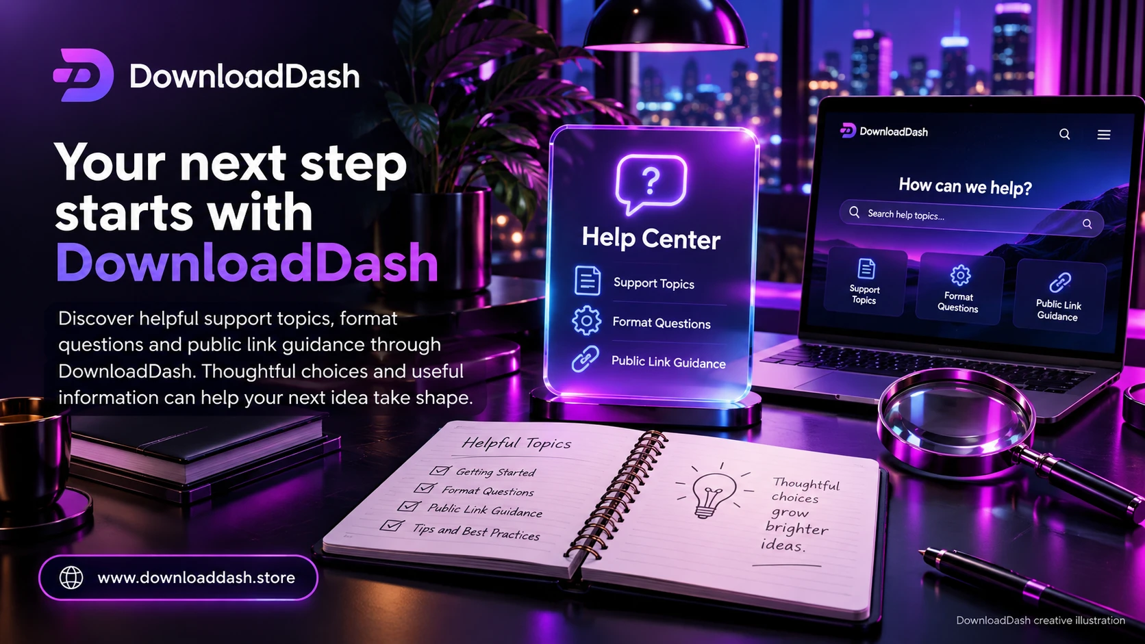 DownloadDash Help Center campaign illustration: Your next step starts with DownloadDash