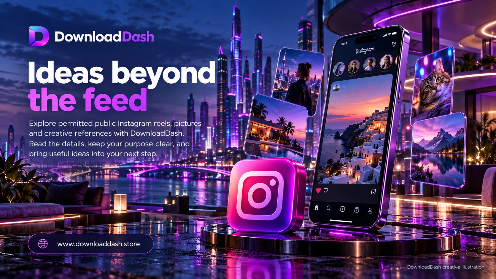 DownloadDash Instagram Downloader campaign illustration: Ideas beyond the feed