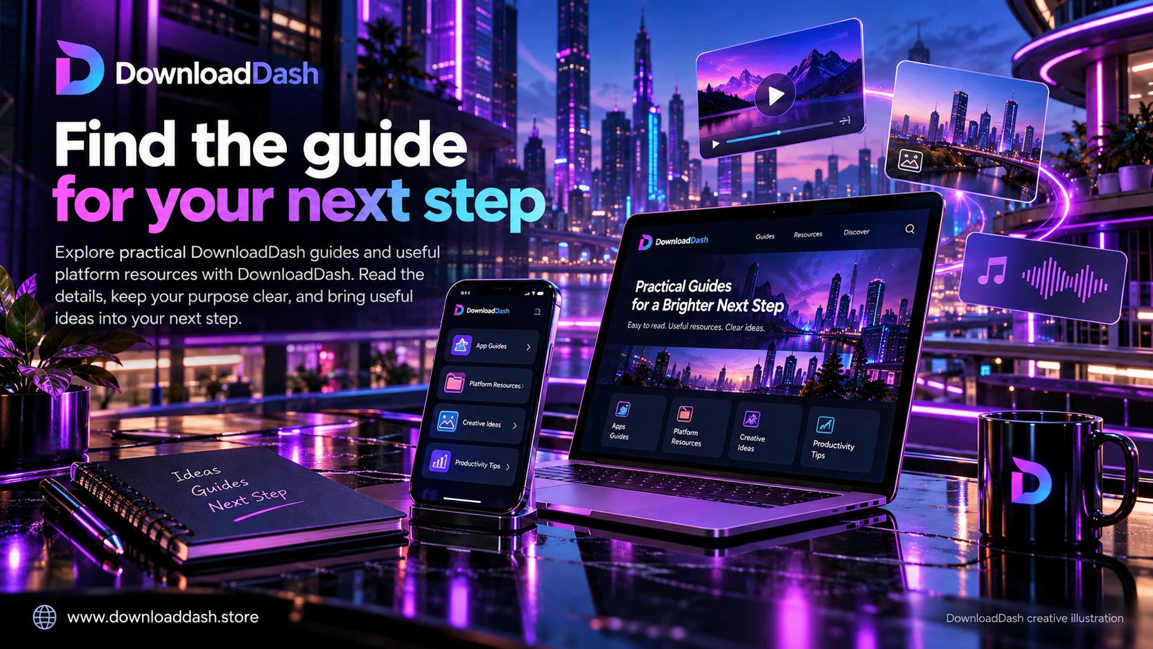 DownloadDash Recommended Apps campaign illustration: Find the guide for your next step