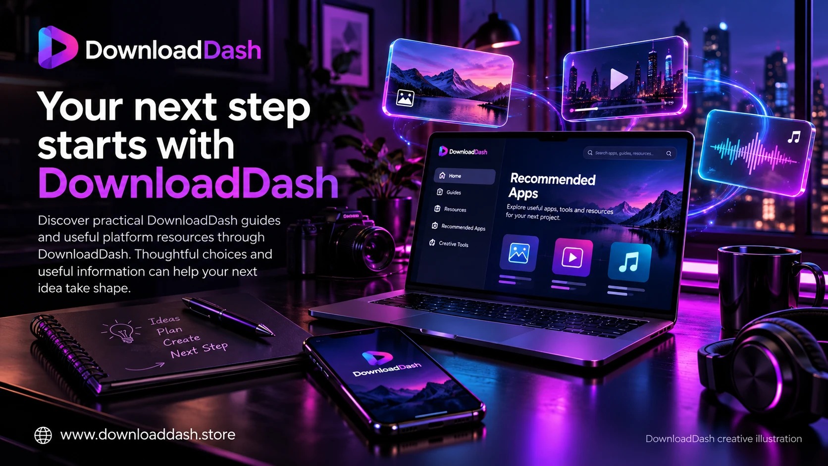 DownloadDash Recommended Apps campaign illustration: Your next step starts with DownloadDash