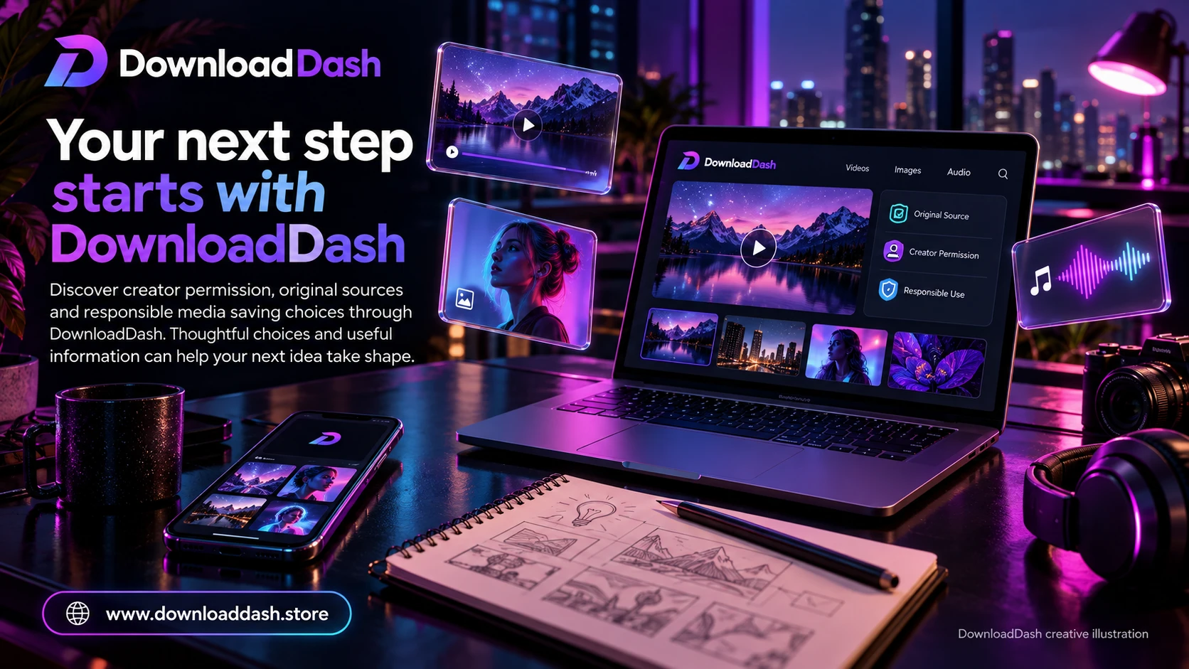 DownloadDash Responsible Use campaign illustration: Your next step starts with DownloadDash
