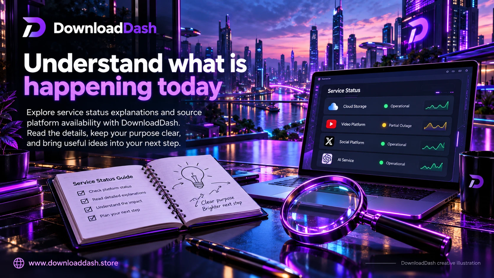DownloadDash System Status campaign illustration: Understand what is happening today