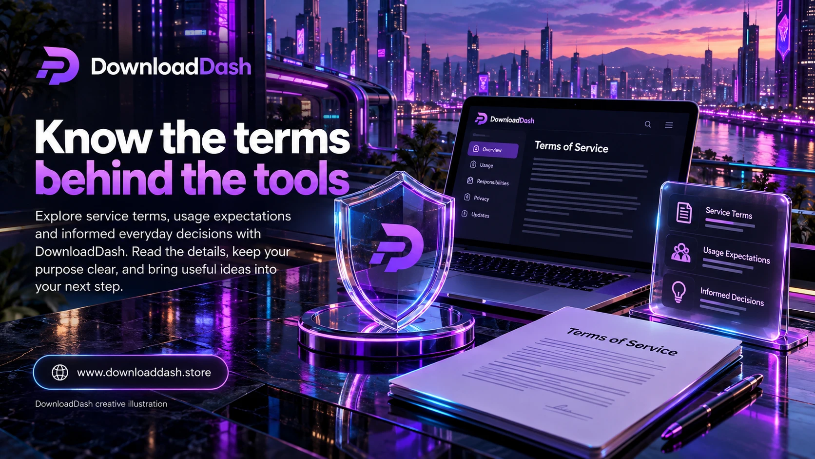 DownloadDash Terms Of Service campaign illustration: Know the terms behind the tools