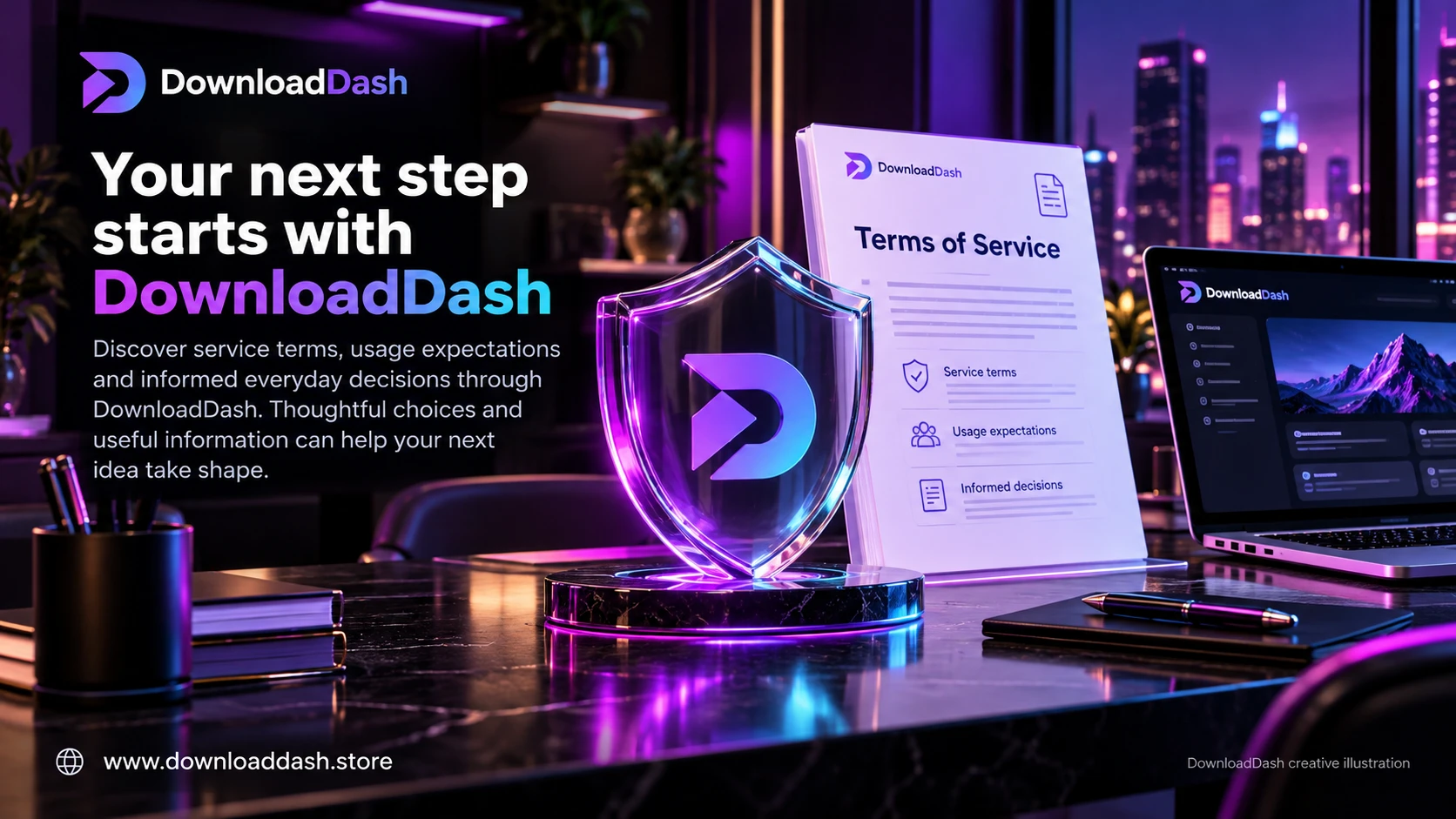DownloadDash Terms Of Service campaign illustration: Your next step starts with DownloadDash