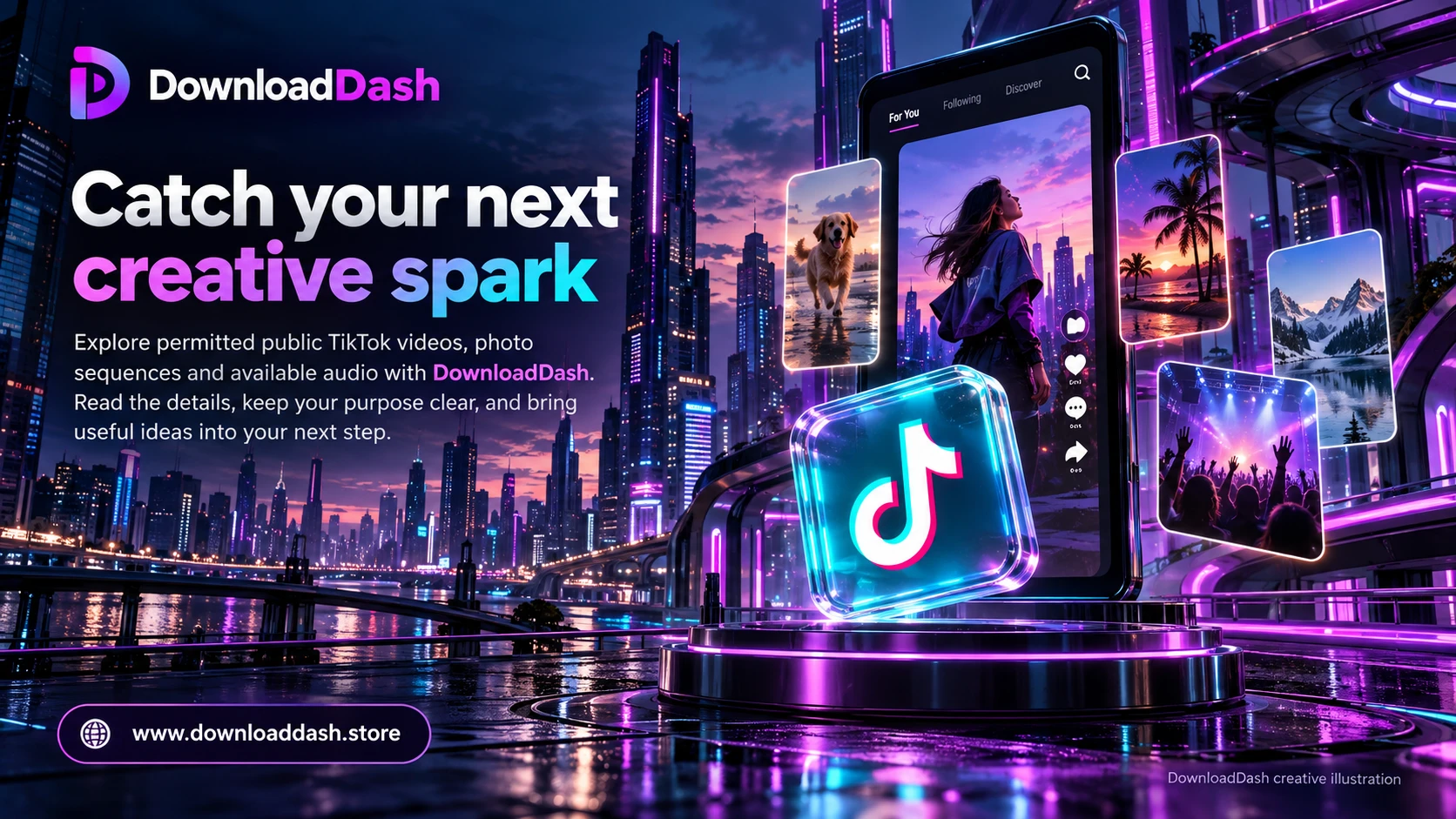 DownloadDash Tik Tok Downloader campaign illustration: Catch your next creative spark