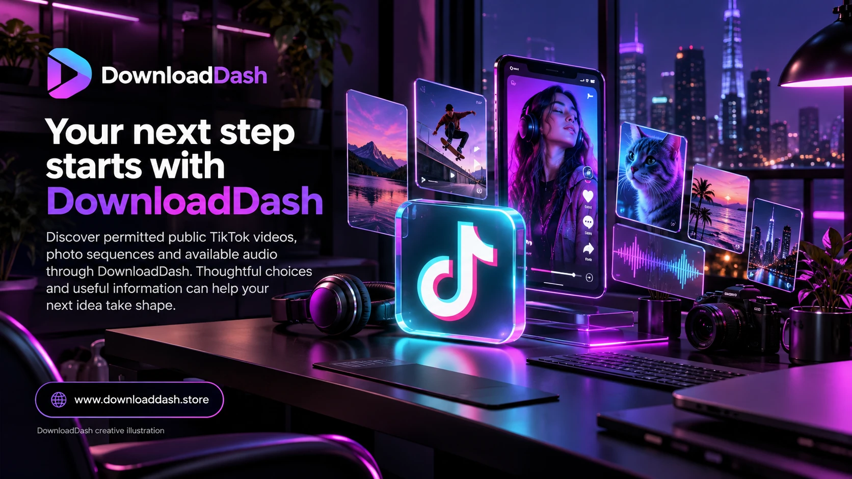 DownloadDash Tik Tok Downloader campaign illustration: Your next step starts with DownloadDash