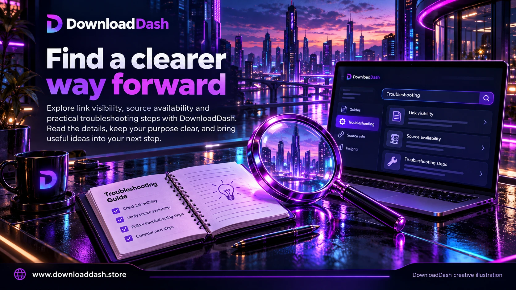DownloadDash Troubleshooting campaign illustration: Find a clearer way forward