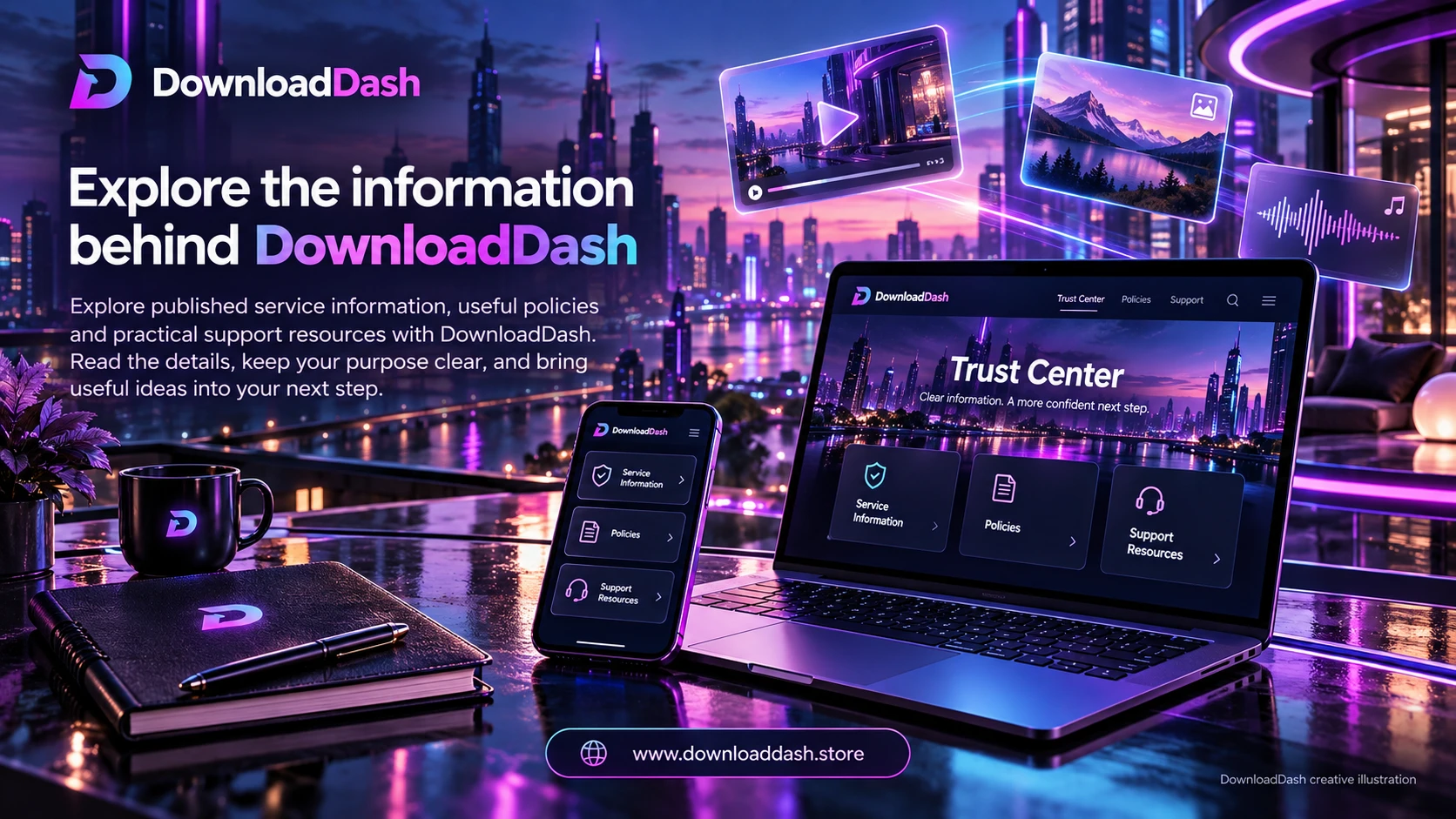 DownloadDash Trust Center campaign illustration: Explore the information behind DownloadDash