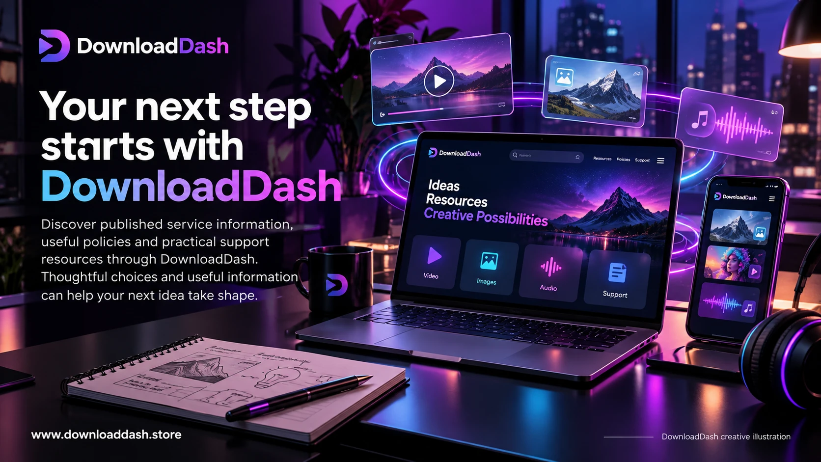 DownloadDash Trust Center campaign illustration: Your next step starts with DownloadDash