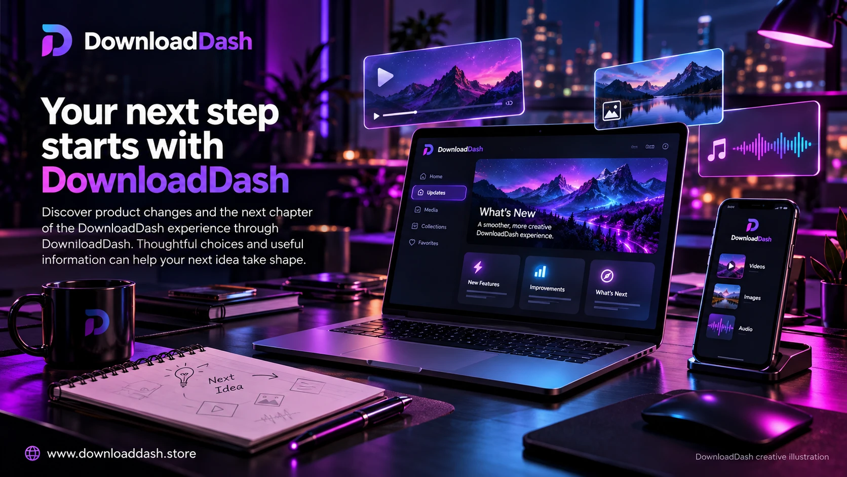 DownloadDash Updates campaign illustration: Your next step starts with DownloadDash