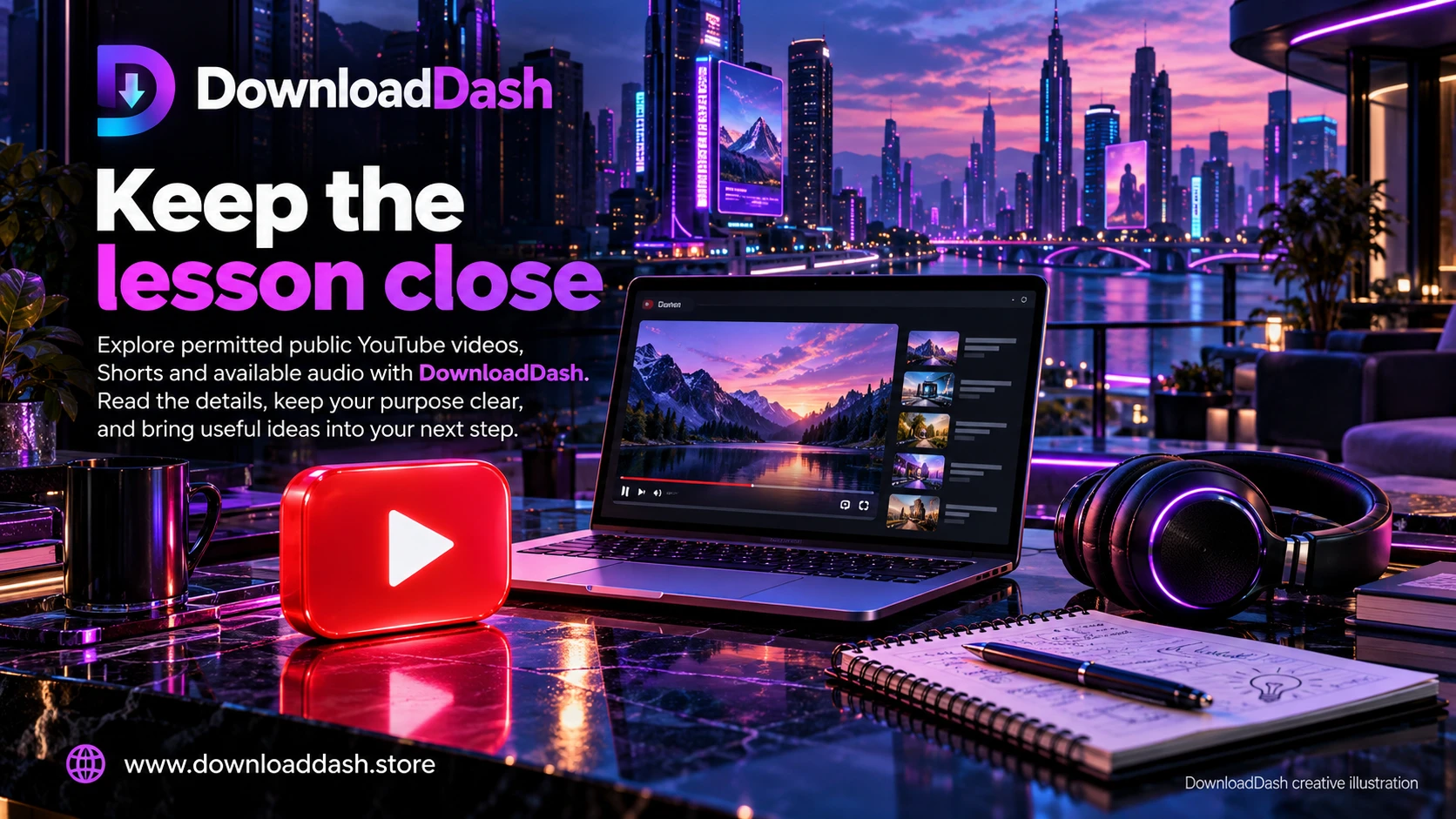 DownloadDash You Tube Downloader campaign illustration: Keep the lesson close