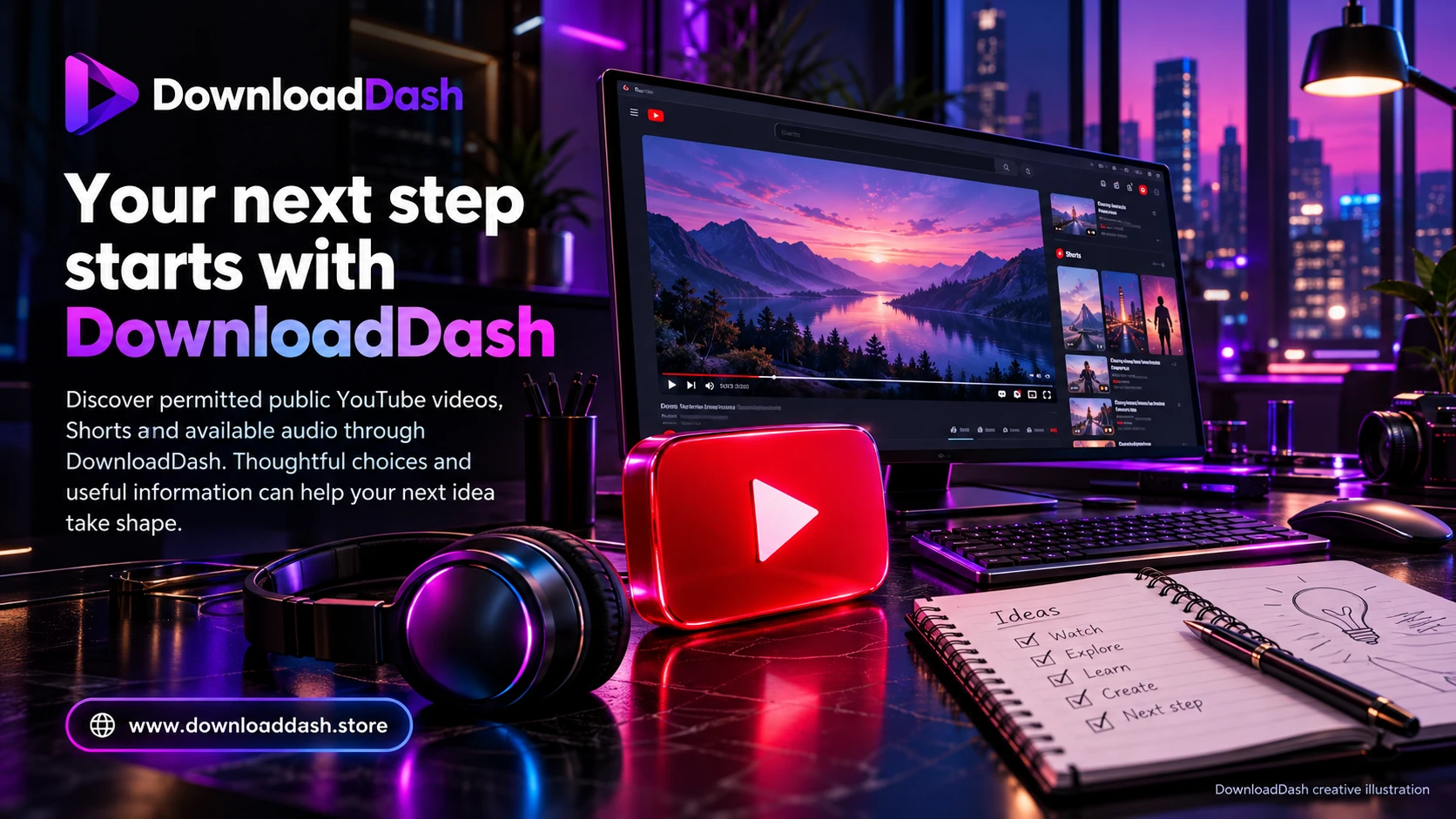 DownloadDash You Tube Downloader campaign illustration: Your next step starts with DownloadDash